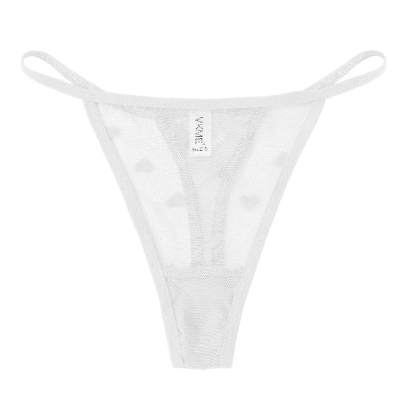 Sexy Lace Sheer Thong Panties Underwear Women'S Low Waist G-String T-Pants Lingerie Heart See Through Mesh Underpants