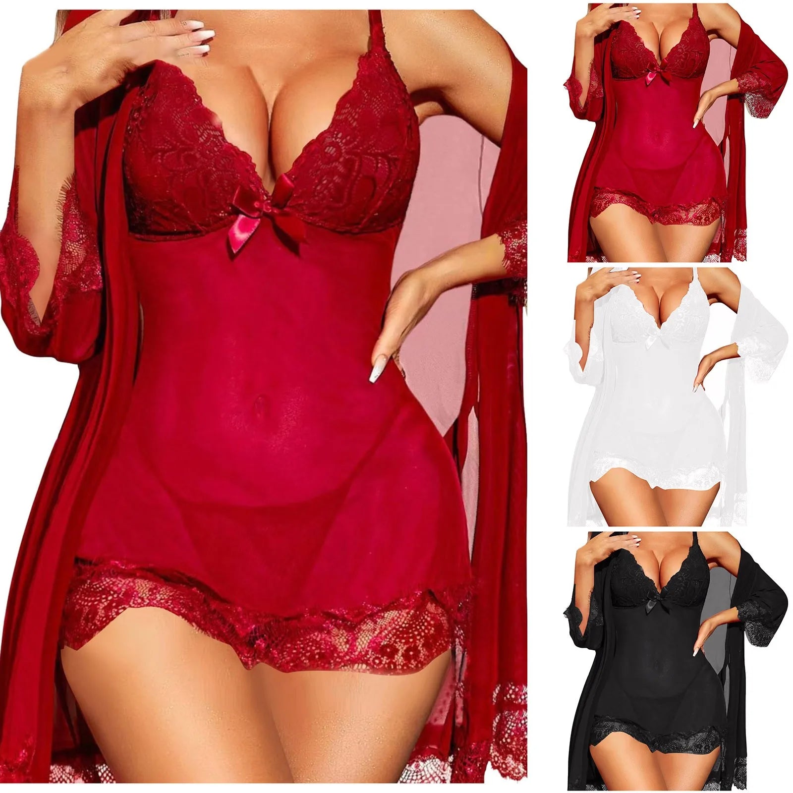 Women Lingerie Set 3 Piece Sexy Lace Underwear Briefs Nightdress Lingerie Dressing Gown Women Sexy Teacher Lingerie For Women
