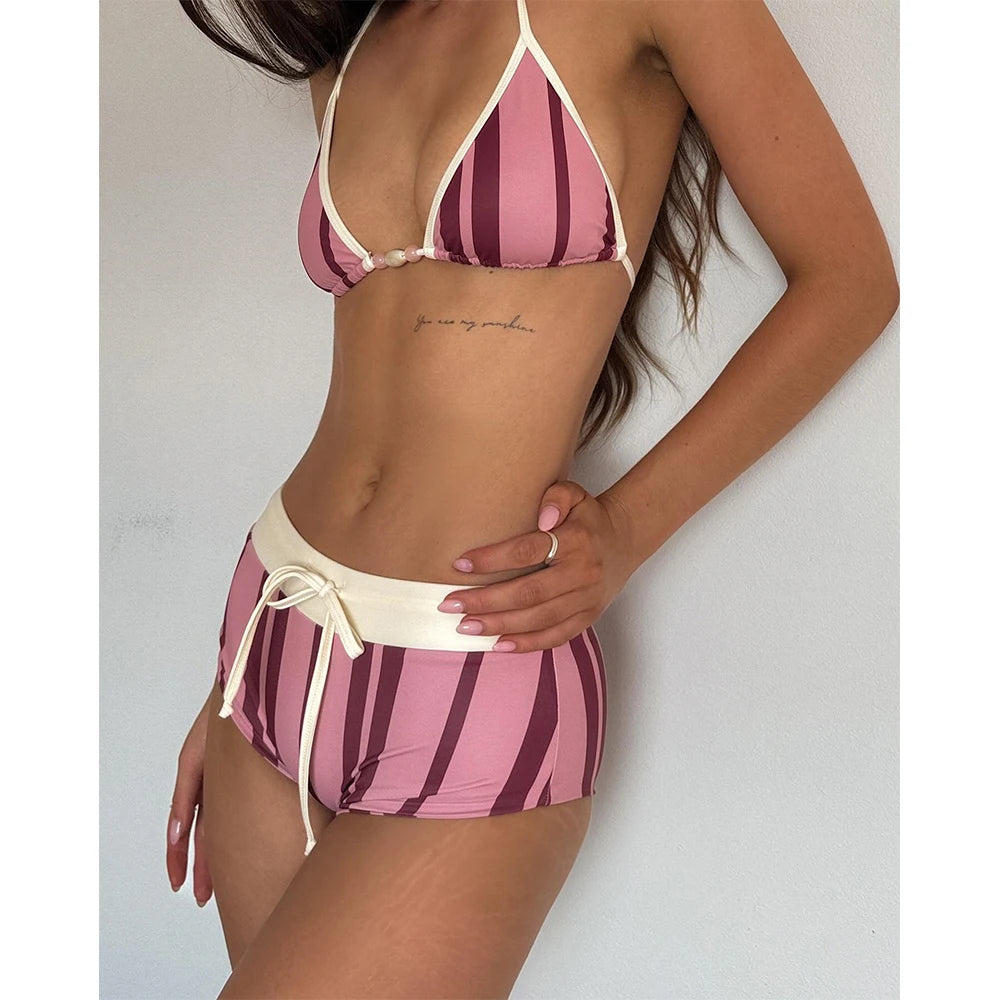 3 Pieces Print Bikini Swimsuit with Cover Up Swimwear Women Bathing Suit Short Pants Micro Bikini Set Swimming Suits Biquini