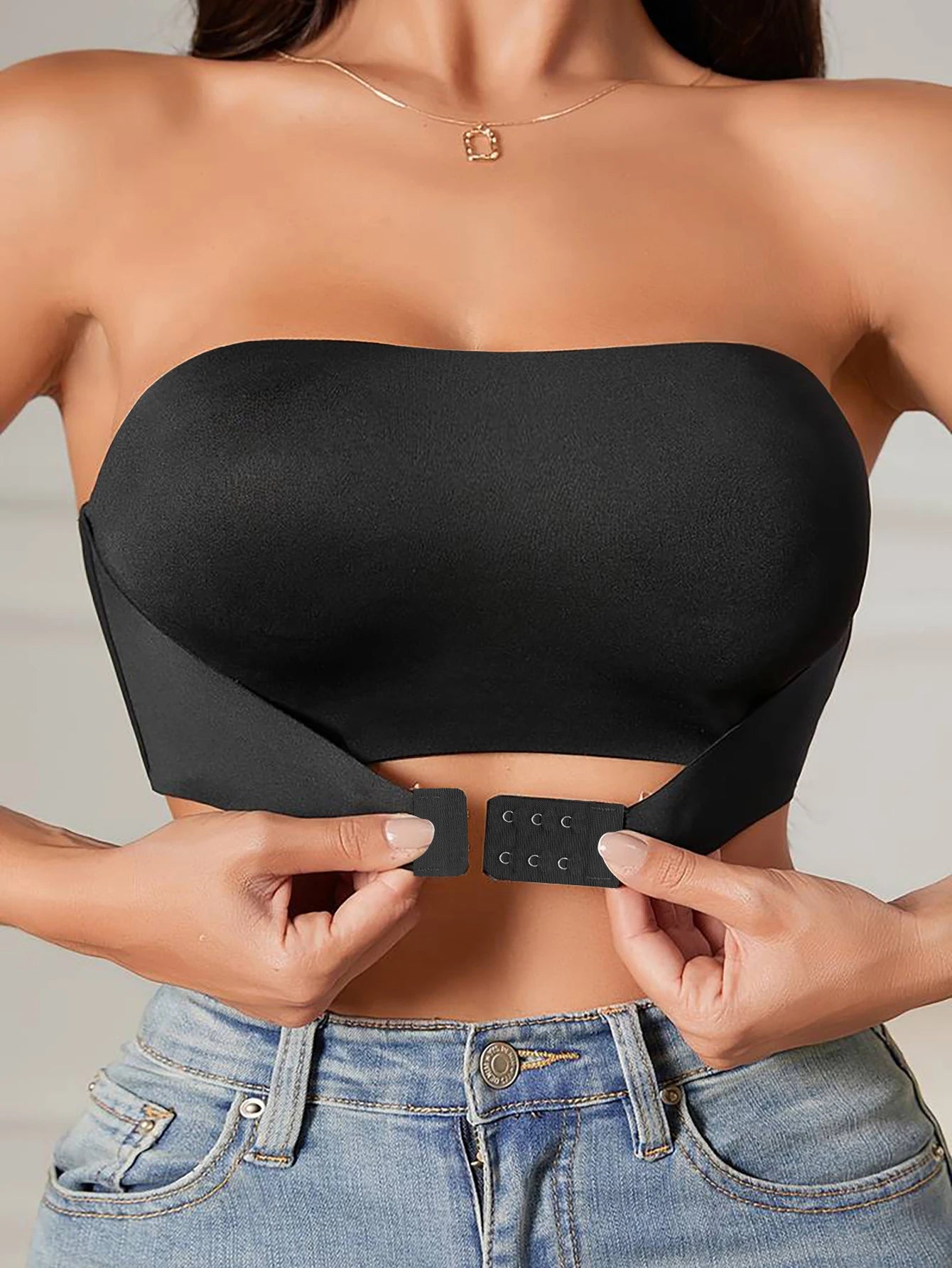 Women's Strapless No Padding Seamless Front Button Bra Comfortable Smooth Underwear