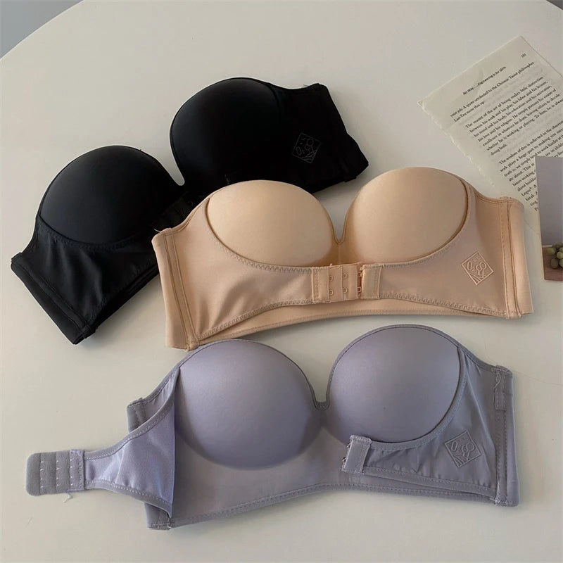 FINETOO Front Closure Strapless Bra For Woman Sexy Invisible Bras Underwear Female Push Up Brassiere One-piece Wireless Bralette