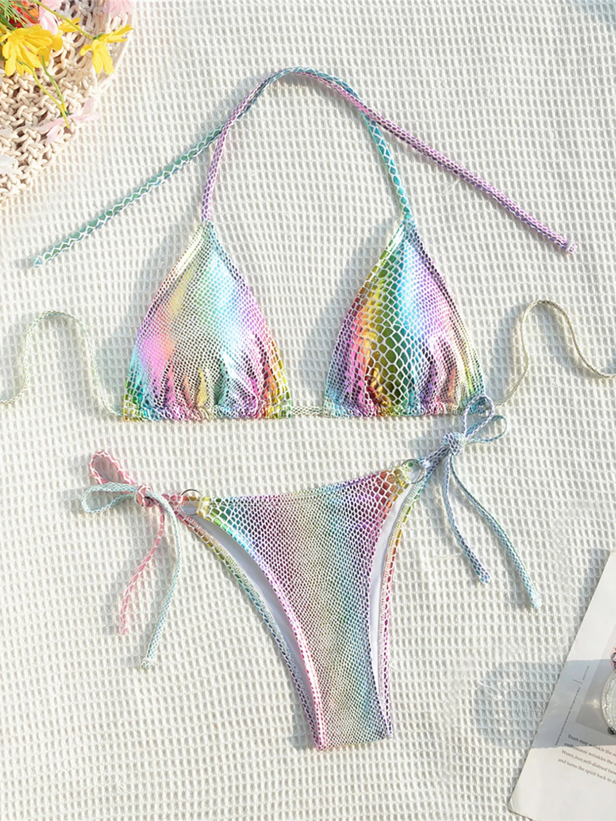 Colorful Snake Skin Halter Strappy Bikini Female Swimsuit Women Swimwear Two-pieces Bikini set Bather Bathing Suit Swim K5822