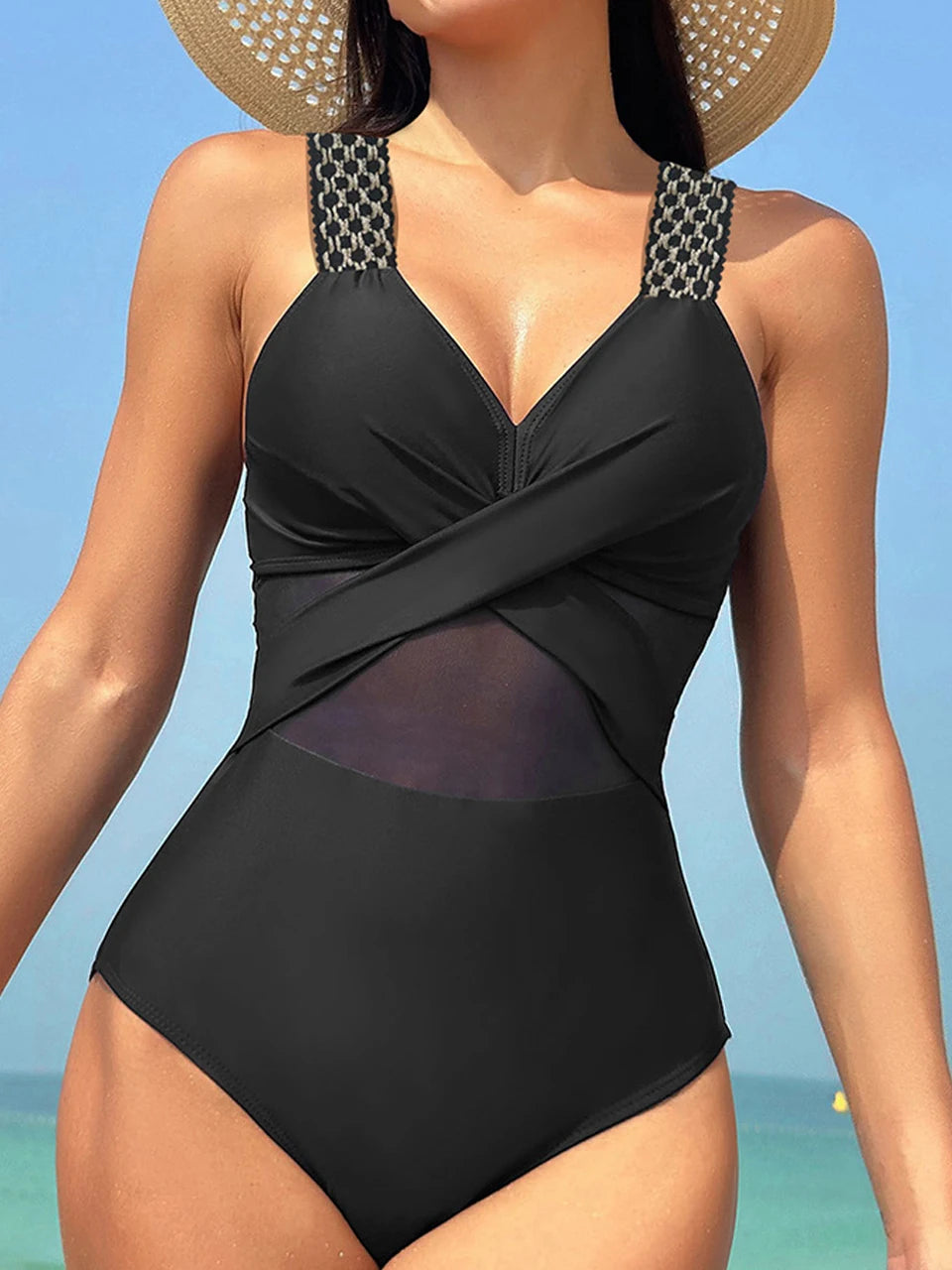2026 Plain Ruched Swimsuit Women One Piece Ring Link Swimwear Female Bathers Bathing Swimming Swim Bodysuit Summer Beachwear