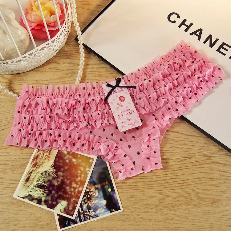 11 Colors New Fashion Sexy Mesh Cute Lace Low Waist Briefs Ladies Comfortable Printed Polka Dot Translucent Personality Panties