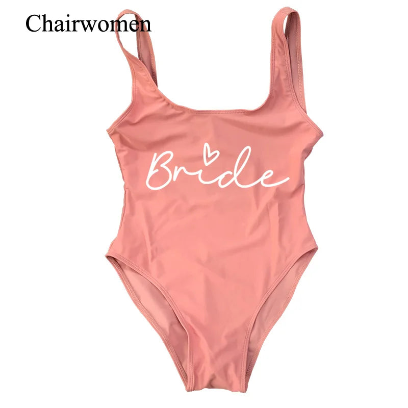 Hen Party Swimsuits One-Piece Team Bride Swimwear Bride To Be Woman Pink Swimwear Bachelorette Beatchwear Bathing Suits
