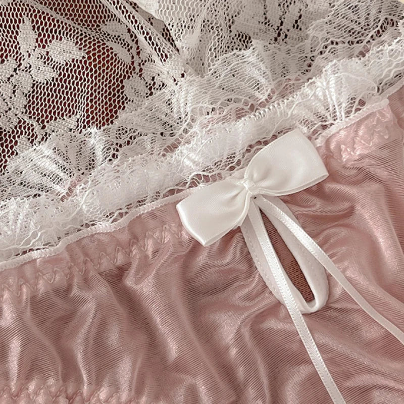 Luxury Satin Transparent High Elasticity Sexy Mesh Lace Hollow Bow Underwear Cute Lovely Sweety Smooth Soft Panties Breathable