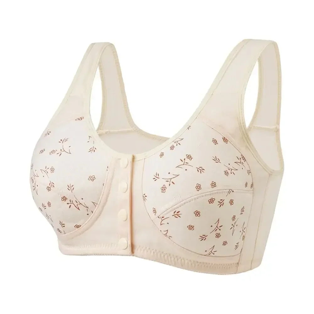 Comfortable Daisy Bras for Older Women Convenient Breathable Front Close Button Cotton Bras Widened Shoulder Straps