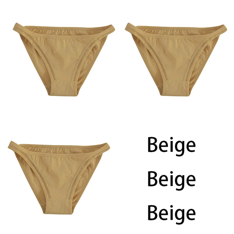 3Pcs/set Women Cotton Panties Female Mesh Underpants Solid Color Bikini Briefs Underwear Ladies Sexy Panty Girls Lingerie