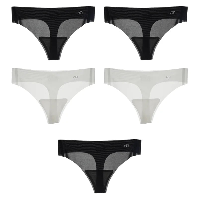 5Pcs Transparent Thong Panties Women Ultra-thin Sense Sexy Female Seamless Low-rise Solid Color T-pants Quick Drying Underwear
