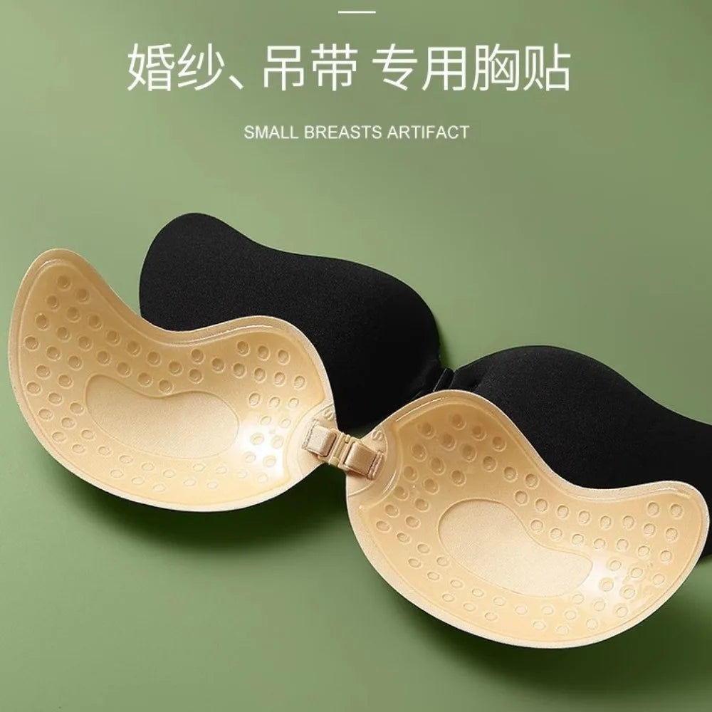 Invisible Push Up Bra for Women Backless Strapless Bra Seamless Front Closure Bralette Underwear Silicone Self-Adhesive Bra Pad