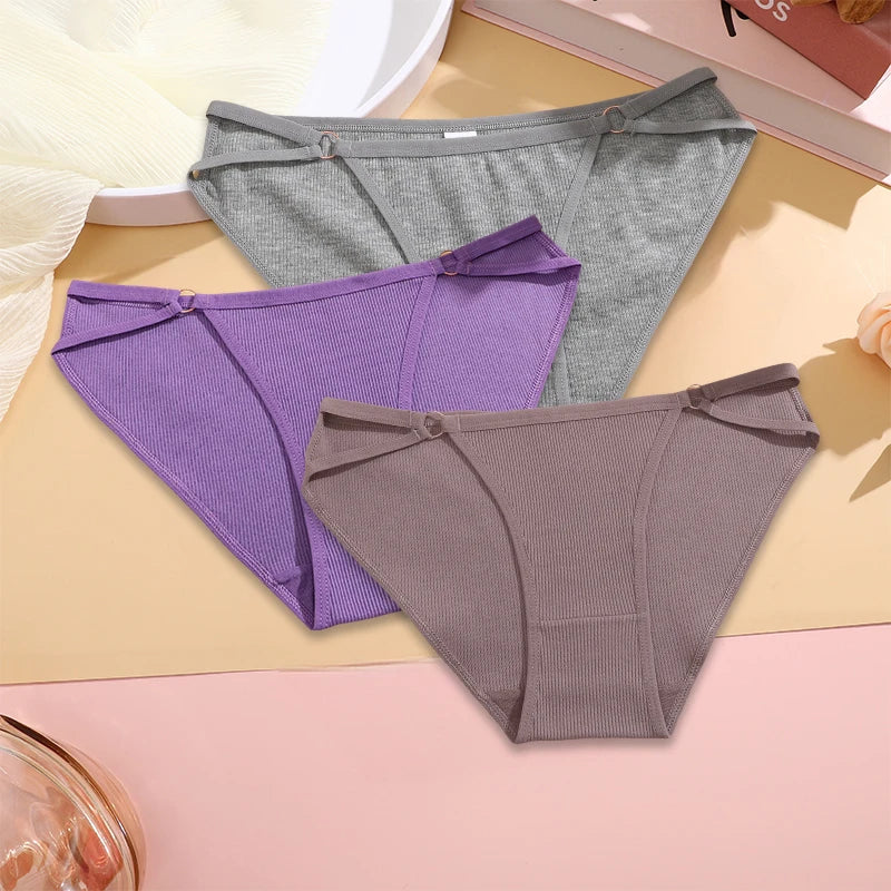 FINETOO 3PCS/SET Women Cotton Panties Women Sexy Low Rise Briefs Female Breathbale Underwear Button Design Pattern Soft Lingerie