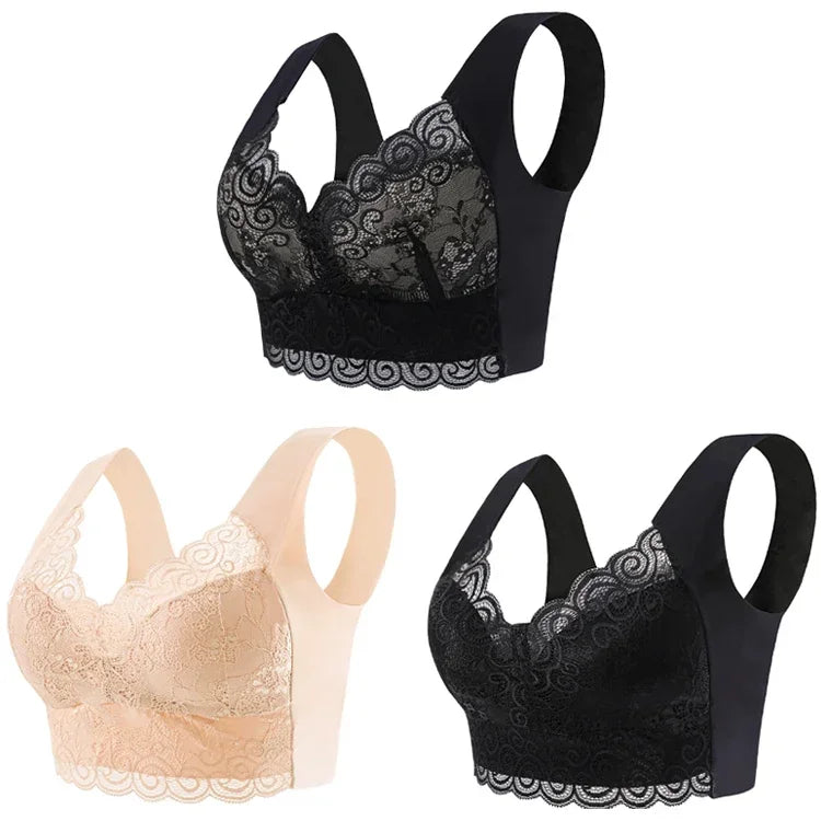 3pcs Ice Silk Seamless Lace Bra Top Support Underwear No Steel Ring Comfortable Large Size Bra Vest Bralette