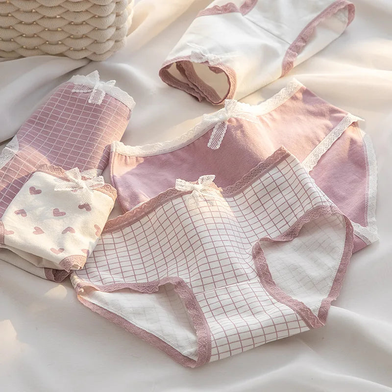 5Pcs/Lot Cute Love Cotton Panties For Women Underwear Print Panty Girls Briefs Breathable Soft Underpants Female Sexy Lingerie