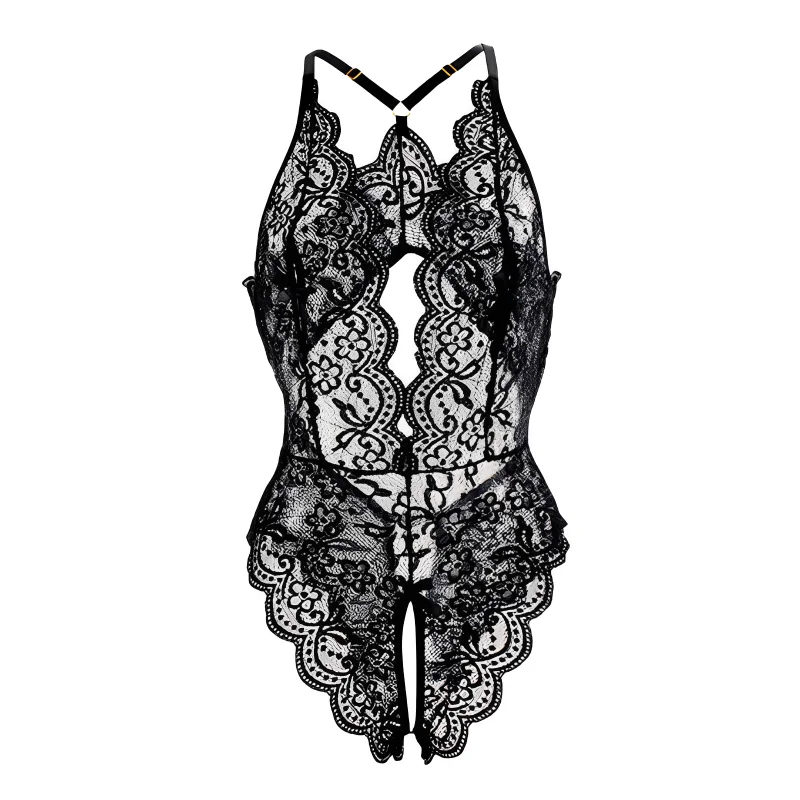 Sexy Lingerie One Piece Bodysuit Women Push Up Bra Set Lace Women'S Underwear Cross Straps Nightgown Transparent Sleepwear Open