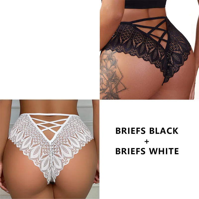 CINOON 2PCS/Set New Panties Women Lace Underwear Sexy Low-Waist Briefs Hollow Out G String Underpant Embroidery Female Lingerie