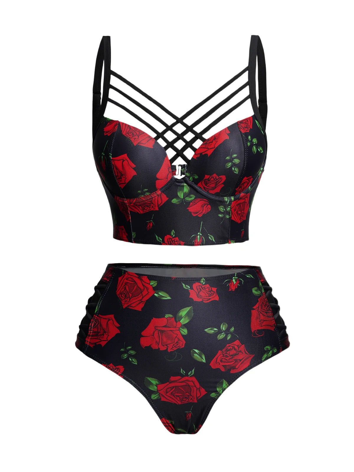 Dressfo Women's Gothic Bikini Swimsuit Bat Crescent Star Print Bathing Suit Cinched Mesh Lace Up Cut Out Swimwear Two Piece Set