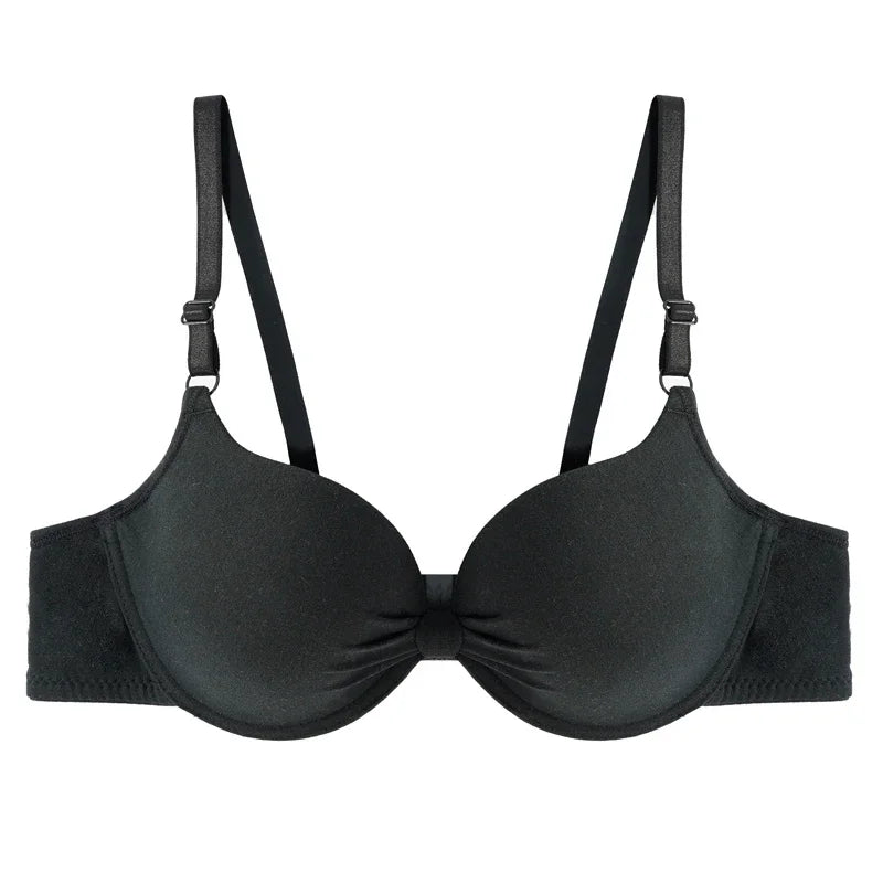 Sexy Women Cotton Gathered Bra Deep V Underwire Ladied Brassiere Push Up Lingerie Solid Bras Backless Intimate Underwear