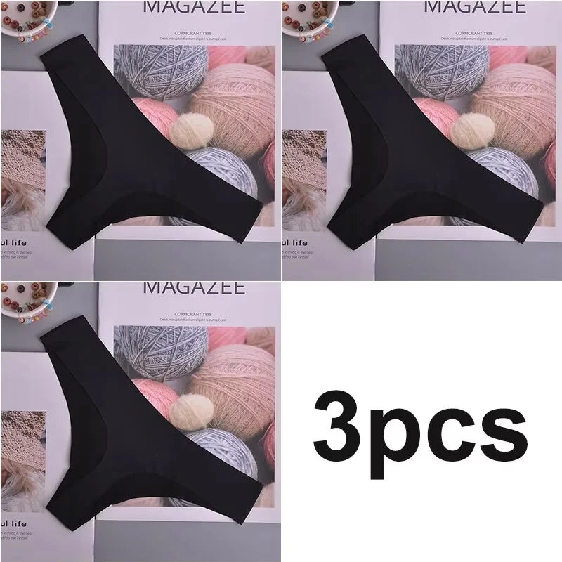 3PCS Panties Women Ice Silk Underwear Low Waist V-Waist Briefs Cotton Crotch Breathable Quick-Drying Sports Underwear