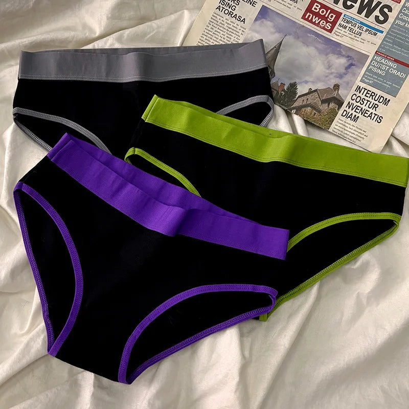 5Pcs/Set Sport Cotton Panties Women Middle Waist Briefs Girls Solid Color Underwear Breathable Underpants Color Blocked Triangle