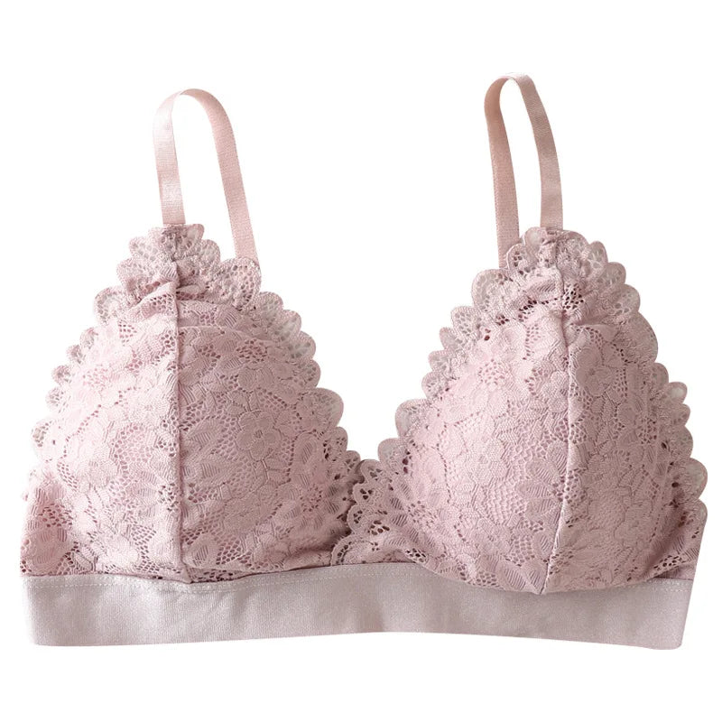 Lace Triangle Bralette Women"s Scalloped Lace Trim Bra Soft Thin Strap Underwear Backless Light Support Bra Sexy Lingerie