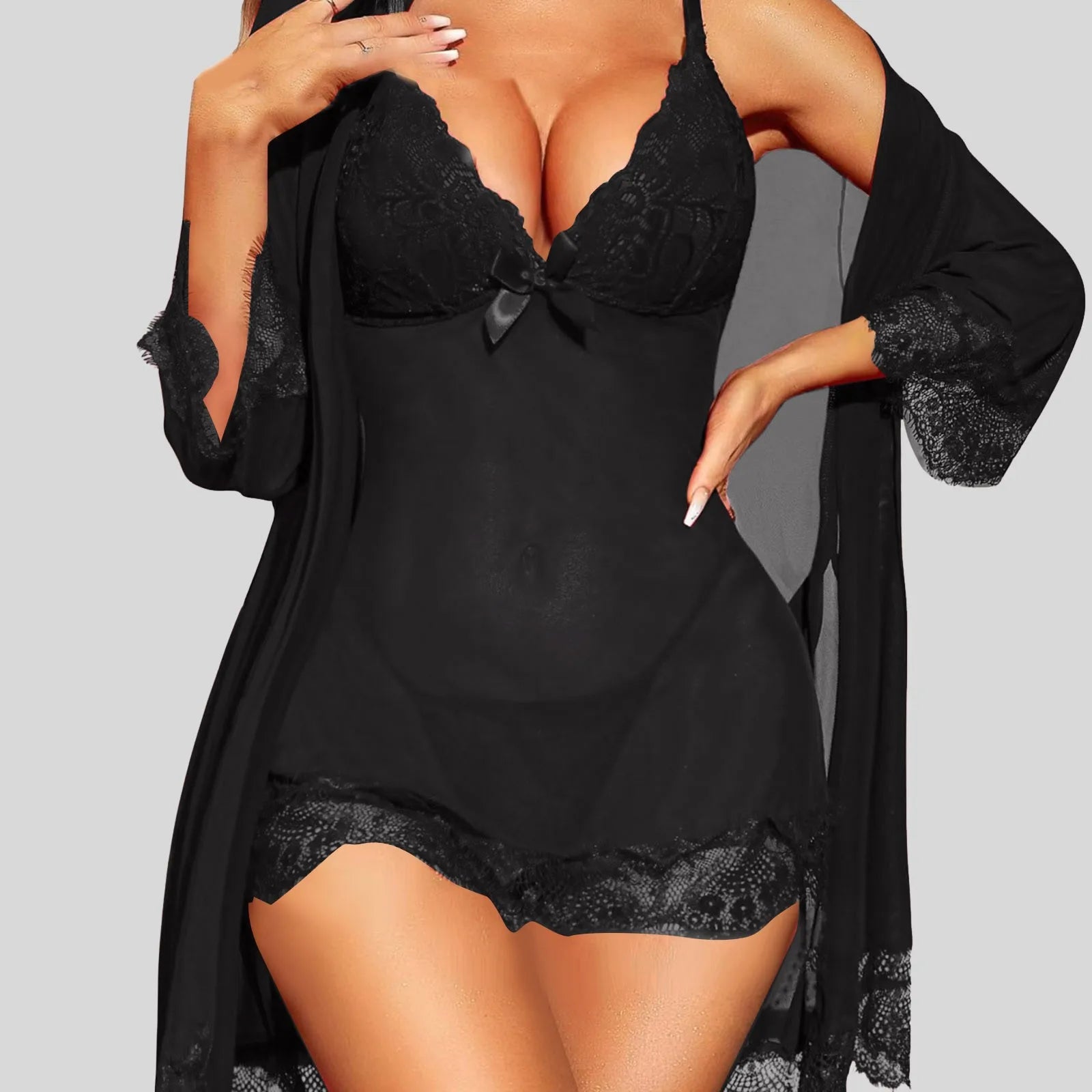 Women Lingerie Set 3 Piece Sexy Lace Underwear Briefs Nightdress Lingerie Dressing Gown Women Sexy Teacher Lingerie For Women