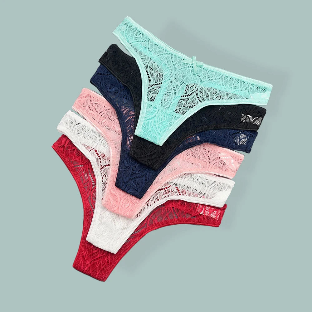Moonflame 5Pcs Lace Thong For Women Low Rise Soft Intimates Lingerie Sexy Lace Panties Ladies Comfortable Underpants Girls Panty