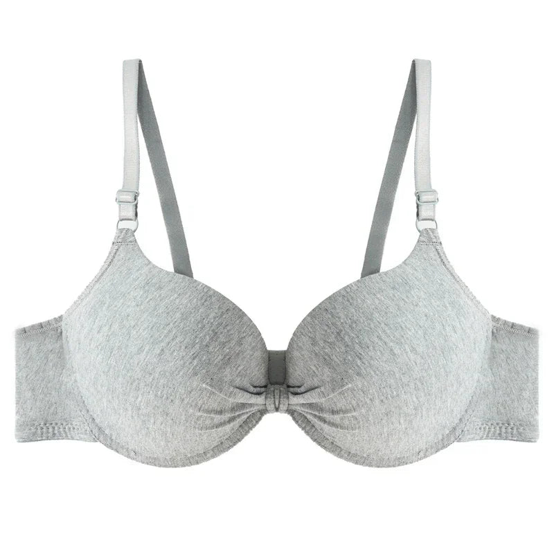 Sexy Women Cotton Gathered Bra Deep V Underwire Ladied Brassiere Push Up Lingerie Solid Bras Backless Intimate Underwear
