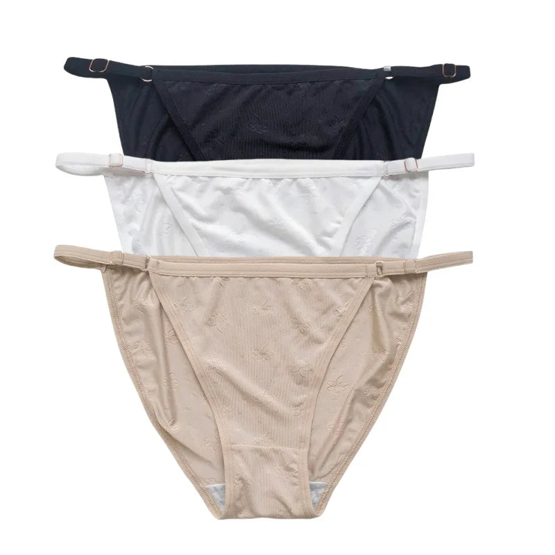 3Pcs/Set Ice Silk Panties Women Low Rise Briefs Brazilian Panties Solid Color Underwear Female Underpants Sexy Lingerie S-XL