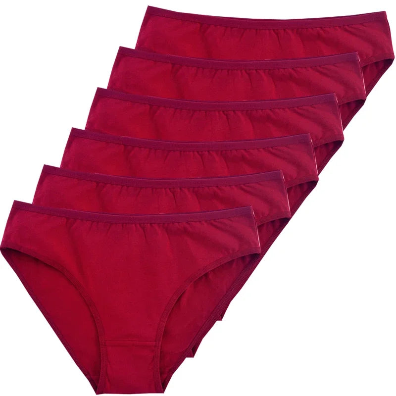 6pcs Women Panties Girl Sexy Underwear Solid Color Middle-Waisted Briefs Female Ventilation Soft Cotton Women's Underpants