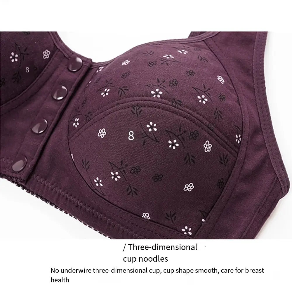 Comfortable Daisy Bras for Older Women Convenient Breathable Front Close Button Cotton Bras Widened Shoulder Straps