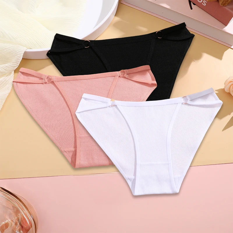 FINETOO 3PCS/SET Women Cotton Panties Women Sexy Low Rise Briefs Female Breathbale Underwear Button Design Pattern Soft Lingerie