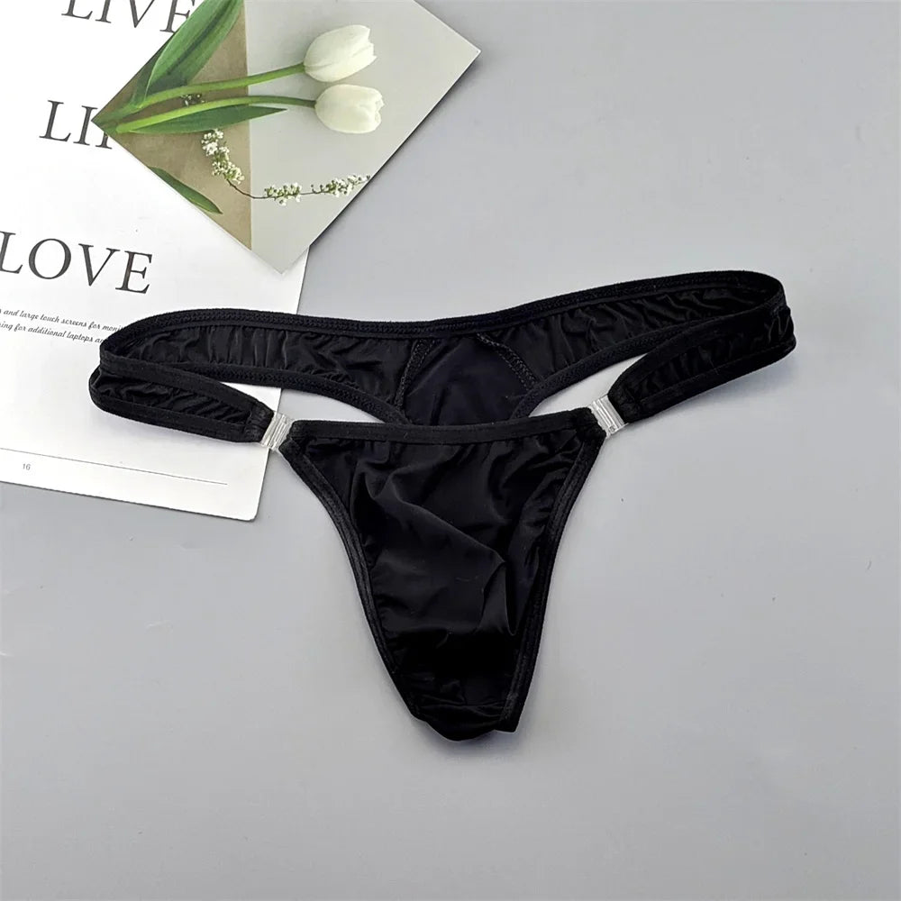 Translucent Buckle Men Thong Nylon and Spandex Sexy U Convex Briefs G-string/Jocks/Tanga/T-back Gay Underwear