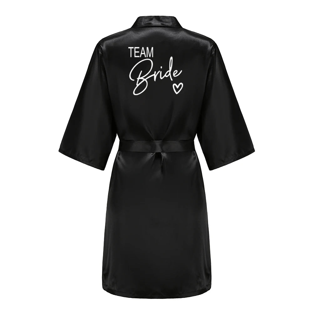 Wedding Party Team Bride Robe Kimono Satin Pajamas Bridesmaid Bathrobe With White Letters YE8171