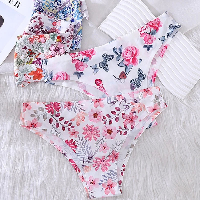 Ice Silk Seamless Flowers Panty Printed Women Panties Low-waist Sexy Lingerie Underwear Female Comfortable Cozy Sexy Lingerie
