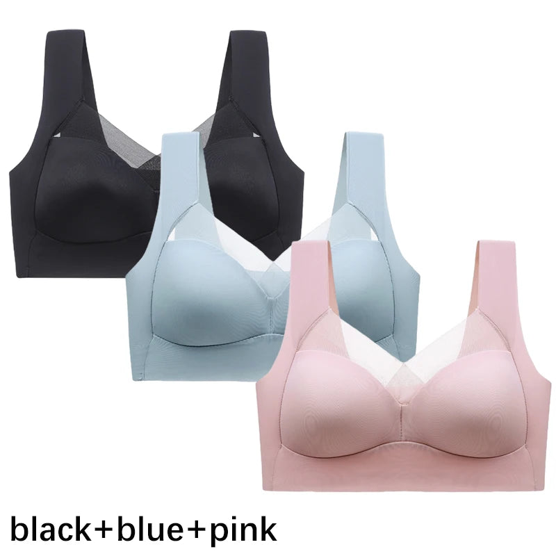 FallSweet 3PCS Plus Size Seamless Sport Bra for Woman Lace Wireless Bralette Shockproof Beautiful Back Bra Comfort Gym Underwear