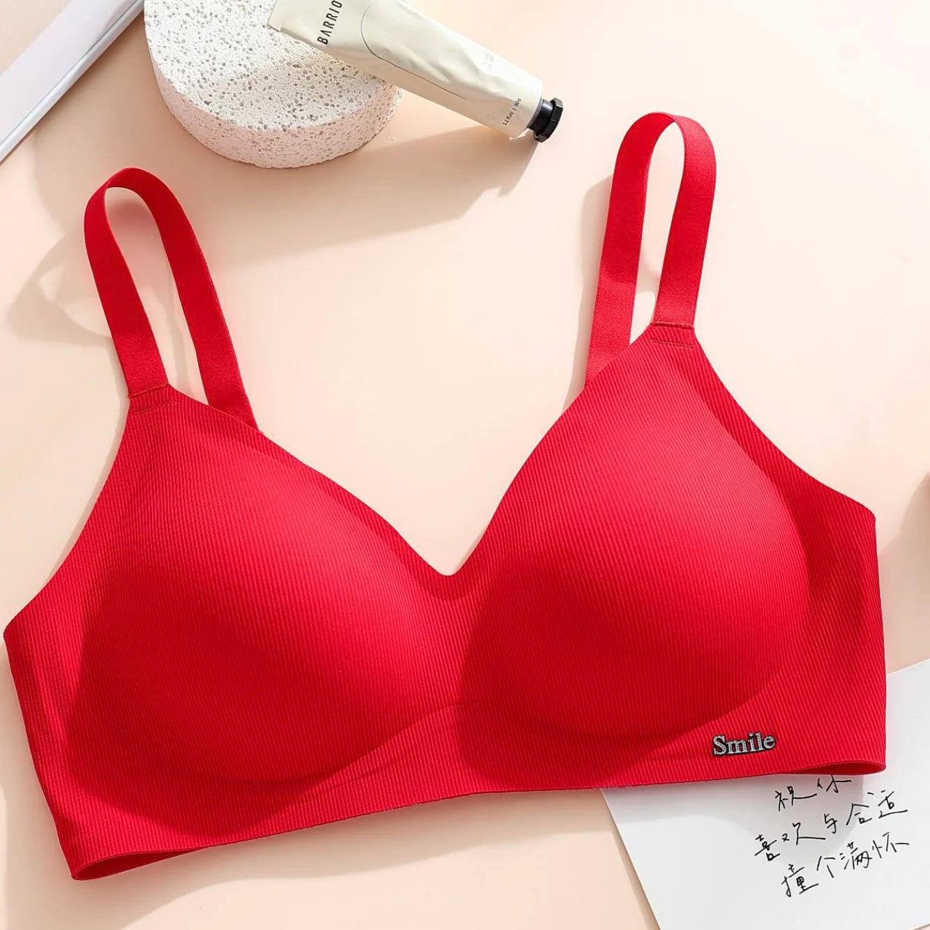 CAITING Beautiful Back Latex Cup Bra One-piece Seamless Bra Women Wireless Push Up Underwear Sexy Deep V Padded Bralette Female