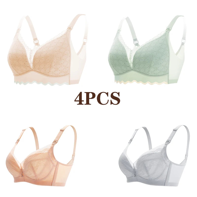 New Pure Cotton Double Button Breastfeeding Bra With Thin Gathered Anti Sagging No Steel Ring Soft Comfortable Women's Underwear