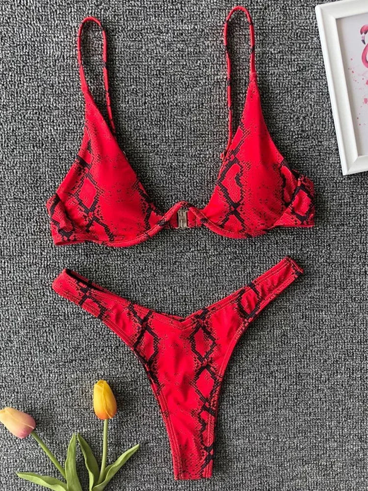 Sexy Neon V-bar Underwired Bikini 2025 Female Ribbed Swimsuit Women Thong Swimwear Two-pieces Bikini set Push up Bathing Suit