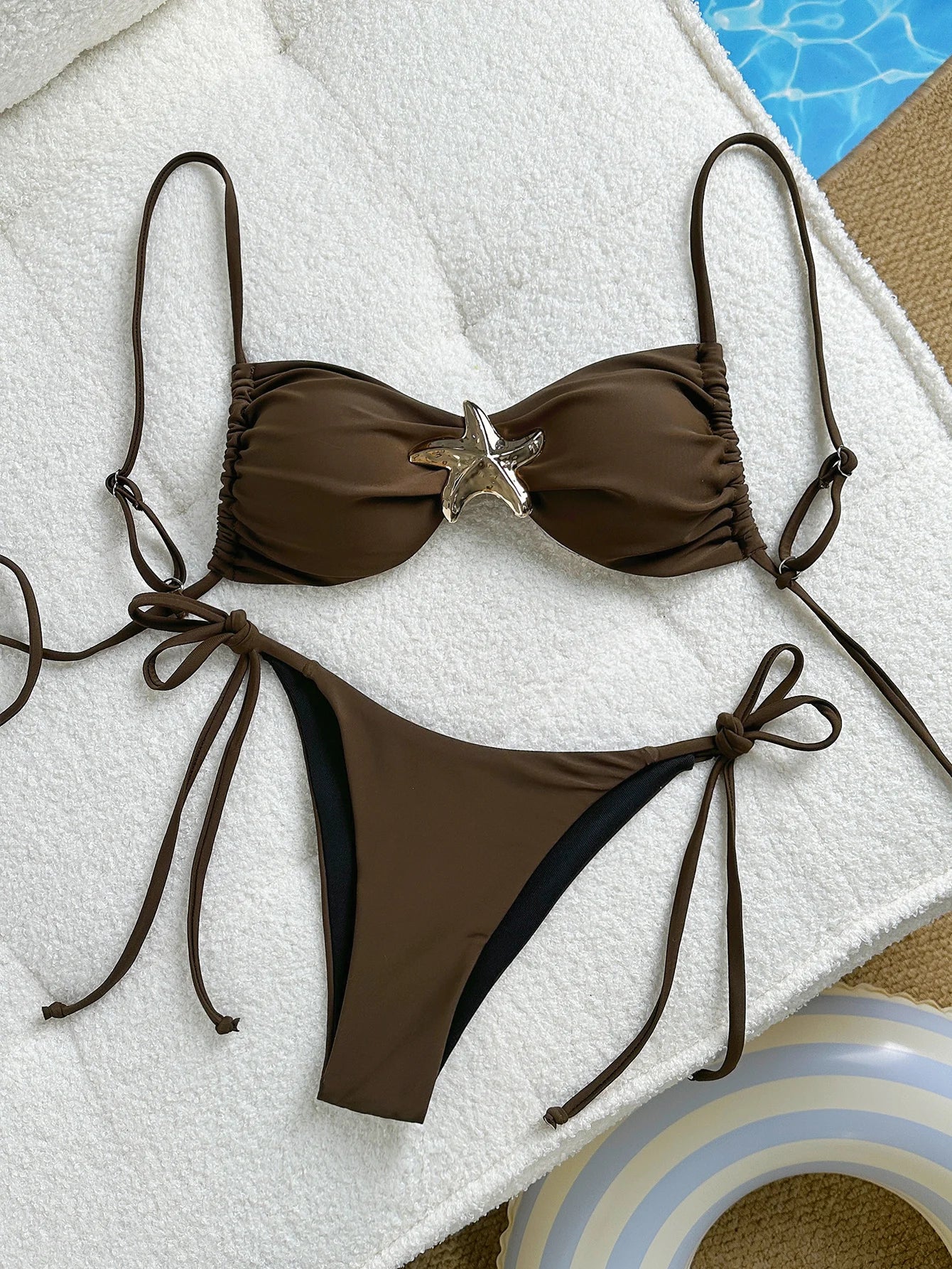 Women's Bikini Set Metal Starfish Swimsuit Tie Side 2 Pieces String Bathing Suit