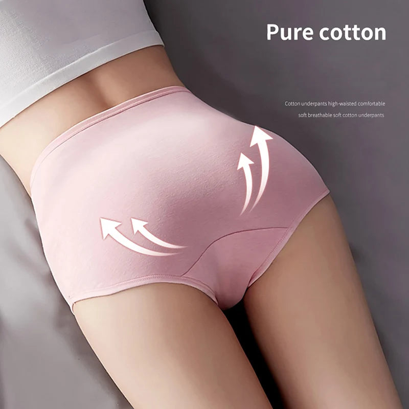 Plus Size M-5XL 4Pcs/Set High Waist Cotton Panties Women Body Shaper Underwear Soft Print Girls Briefs Slimming Female Lingerie