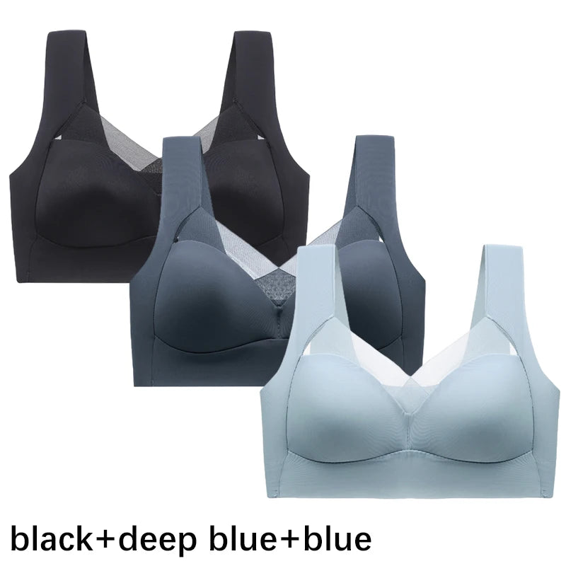 FallSweet 3PCS Plus Size Seamless Sport Bra for Woman Lace Wireless Bralette Shockproof Beautiful Back Bra Comfort Gym Underwear