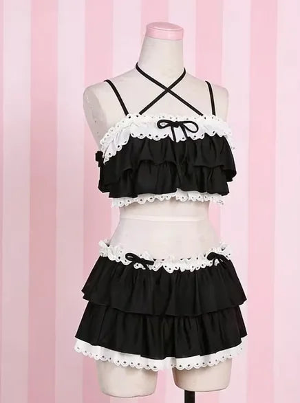 Sexy Lace Up Back Two Piece Bikini Set High Cut Leg Push Up Tops Stylish Swimwear Beach Bathing Suit for Ladies Summer Vacation