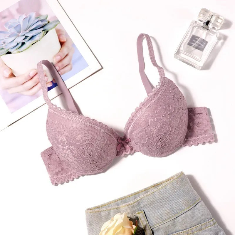 Beauwear 75 80 85 B C Cup Women's 3/4 Cup Plunge Bras Sexy Lace Solid Color Thin Mold Cup Bra Unlined Underwire Bralette