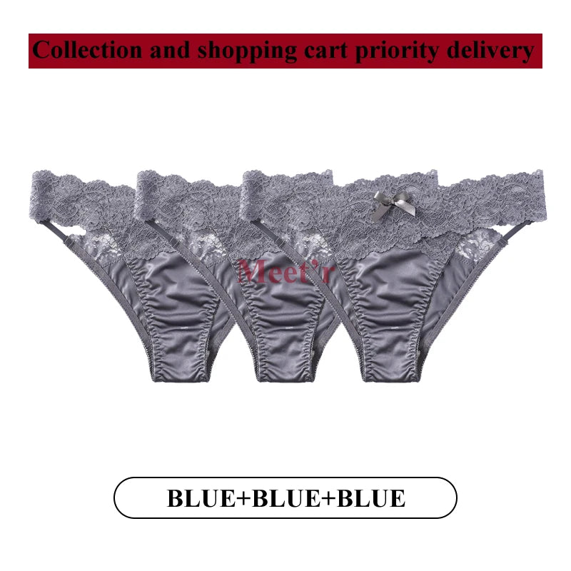 Meet'r 3Pcs/lot Women Sexy Lace Panties Low-waist Underwear Female G String Breathable Hollow out Lingerie Temptation Intimates