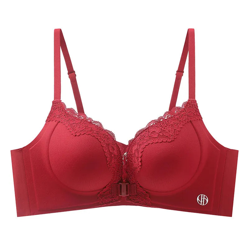Front Closure Push Up Bras for Women Padded Sexy Small Bust Plunge Lace Leopard Print Underwire Bralette