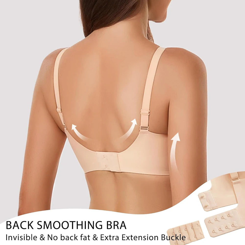 Jelly Wireless Bra Deep V Push Up Seamless T-Shirt Comfortable Plunge No Underwire Bras with Adjustable Straps Everyday Bras