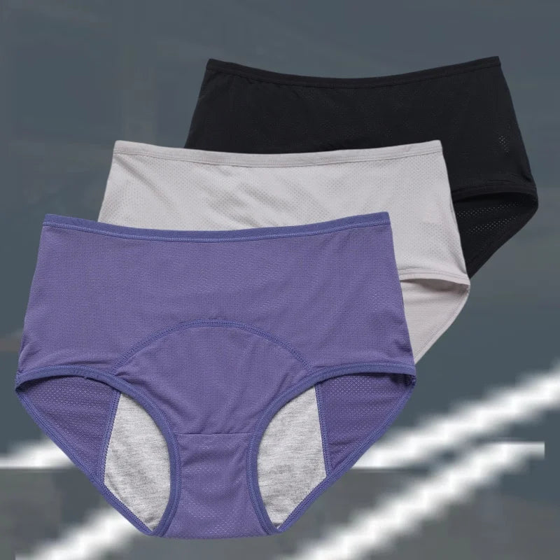 3pcs Women's Physiological Panties L-8XL Leak Proof Menstrual Comfortable Waterproof Plus Size Mid Waist Period Underwear