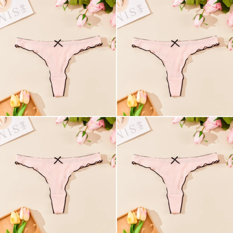 4PCS Breathable Comfortable Cotton Women's Thong Sexy G-string Skin-friendly Women's Underwear Seamless Stretchy Women's Panties