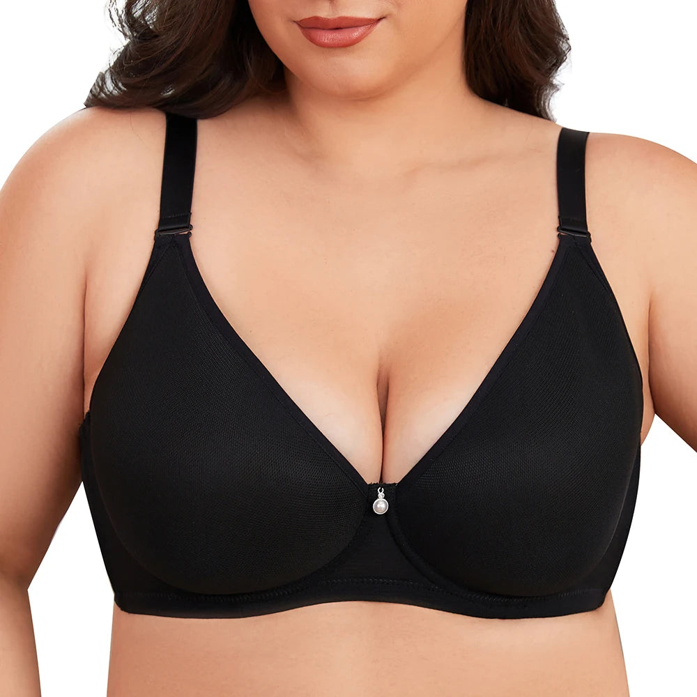Sheroine Plus Size Women's Bra Full Coverage Ultra-thin Mesh Supportive Plunge T-Shirt Push Up Lift Everyday Lightly Lined Bras