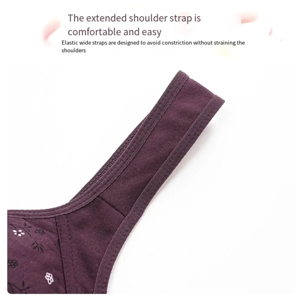 Comfortable Daisy Bras for Older Women Convenient Breathable Front Close Button Cotton Bras Widened Shoulder Straps